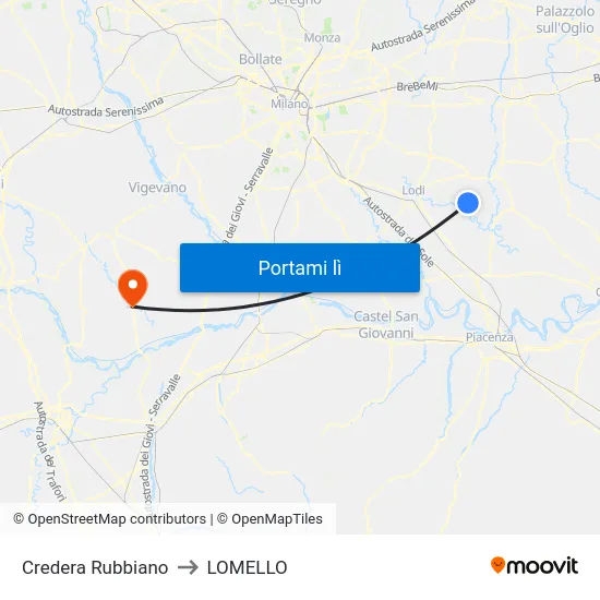 Credera Rubbiano to LOMELLO map