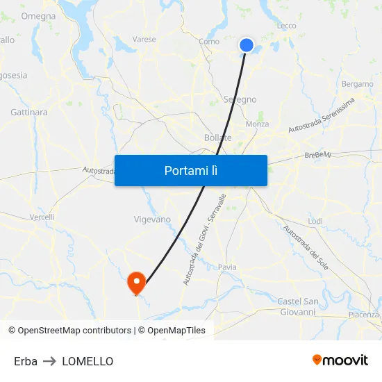 Erba to LOMELLO map