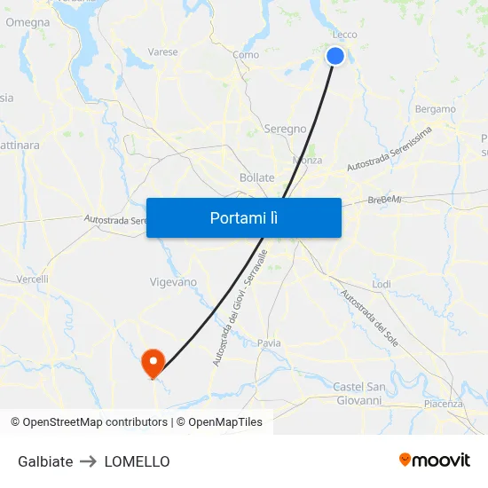 Galbiate to LOMELLO map