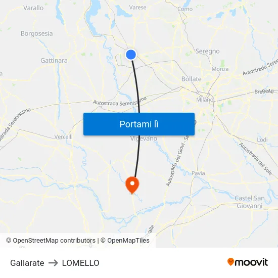 Gallarate to LOMELLO map
