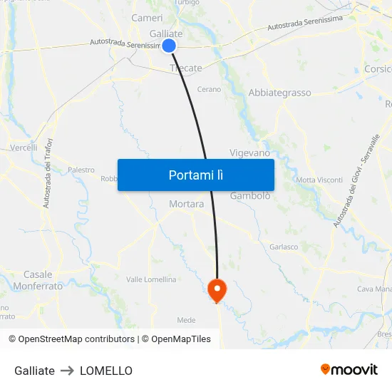 Galliate to LOMELLO map