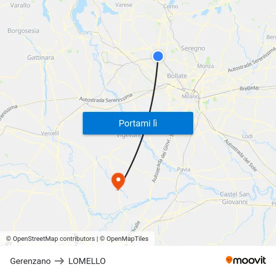 Gerenzano to LOMELLO map