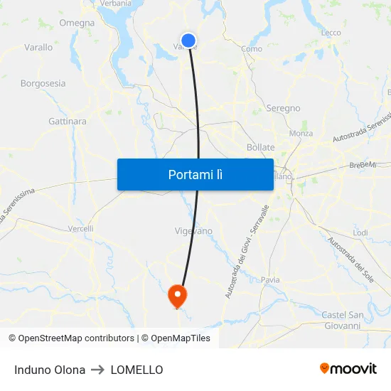 Induno Olona to LOMELLO map