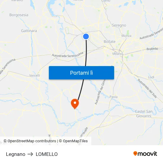 Legnano to LOMELLO map