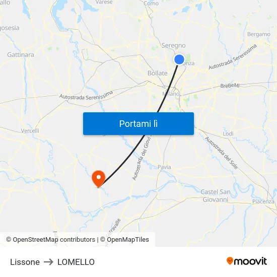 Lissone to LOMELLO map