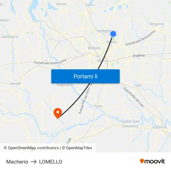 Macherio to LOMELLO map