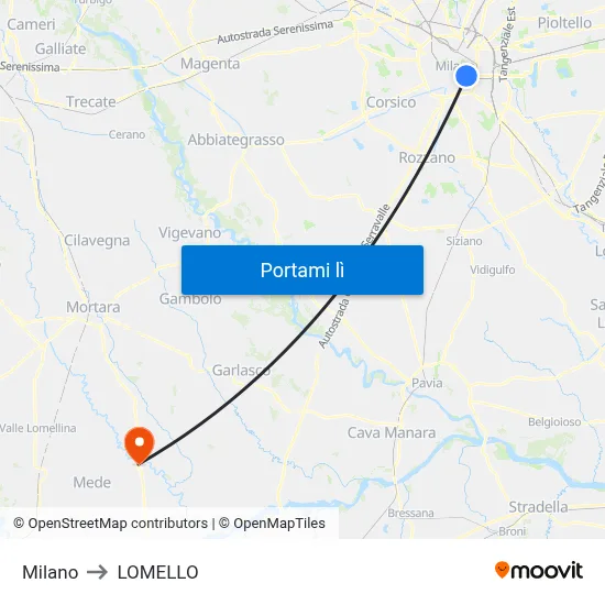 Milano to LOMELLO map