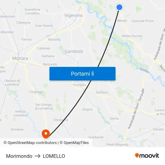 Morimondo to LOMELLO map