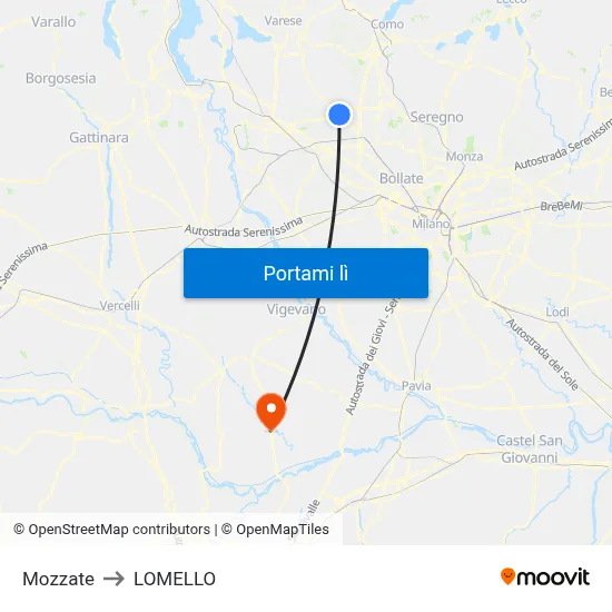 Mozzate to LOMELLO map