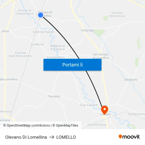Olevano Di Lomellina to LOMELLO map