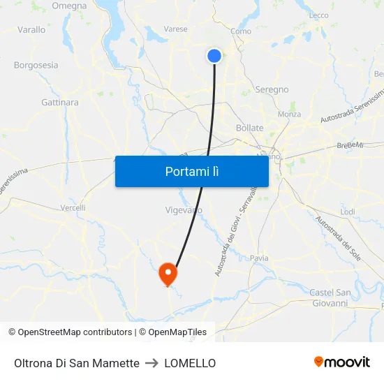 Oltrona Di San Mamette to LOMELLO map