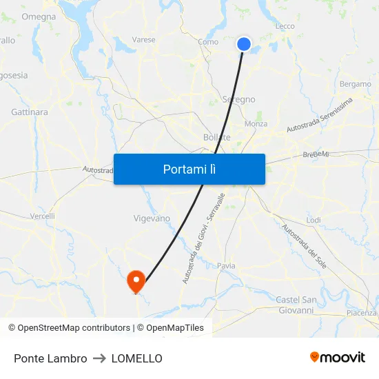 Ponte Lambro to LOMELLO map