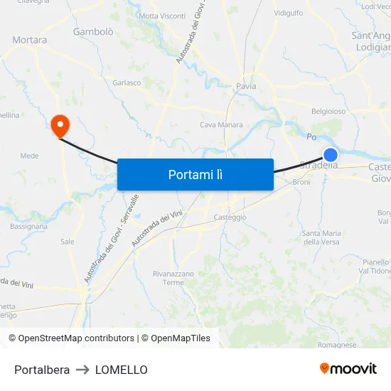 Portalbera to LOMELLO map