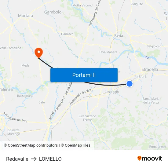 Redavalle to LOMELLO map