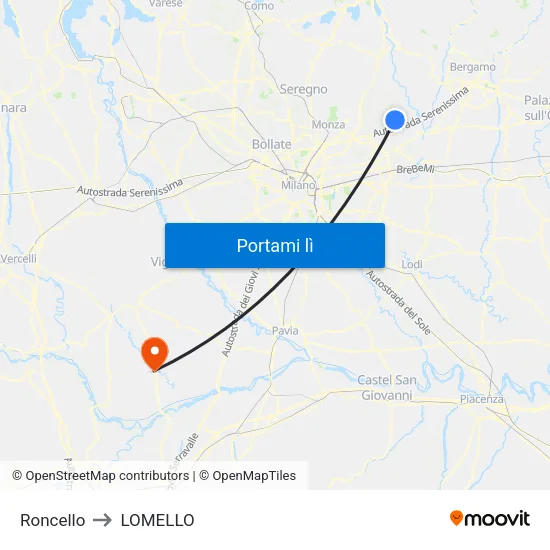 Roncello to LOMELLO map