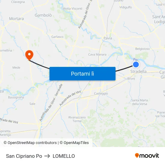 San Cipriano Po to LOMELLO map