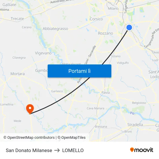 San Donato Milanese to LOMELLO map