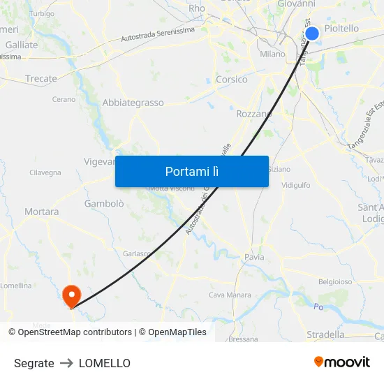 Segrate to LOMELLO map