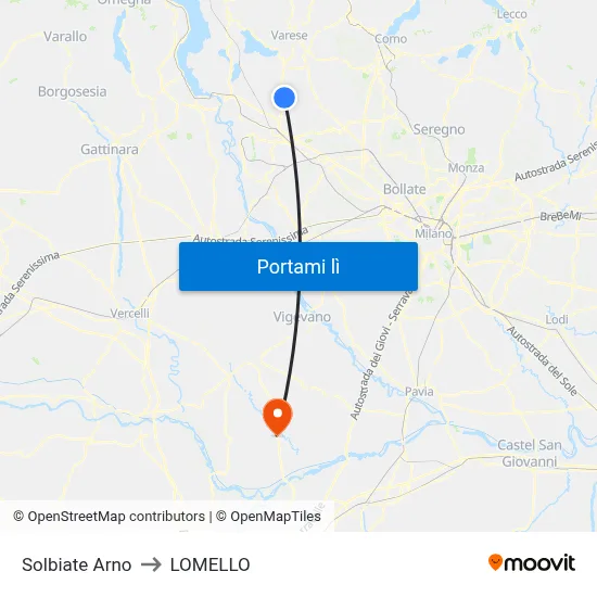 Solbiate Arno to LOMELLO map