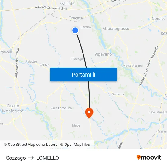 Sozzago to LOMELLO map