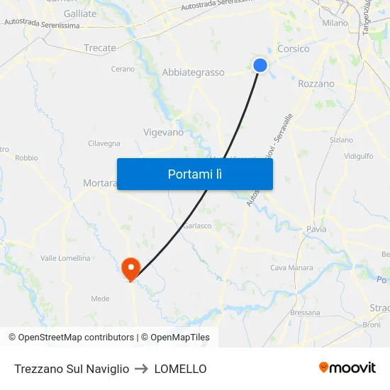 Trezzano Sul Naviglio to LOMELLO map