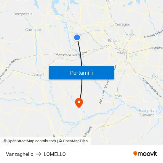 Vanzaghello to LOMELLO map