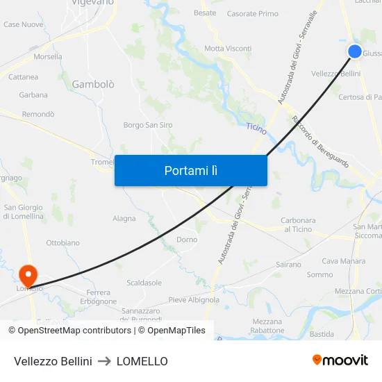 Vellezzo Bellini to LOMELLO map