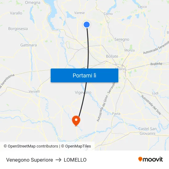 Venegono Superiore to LOMELLO map