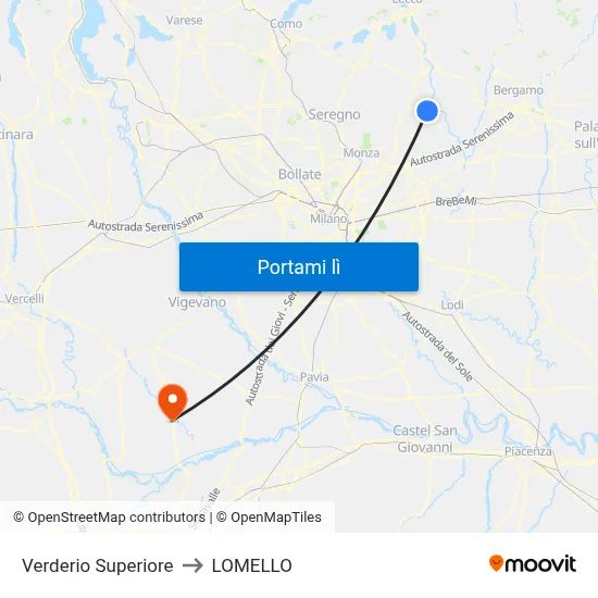 Verderio Superiore to LOMELLO map