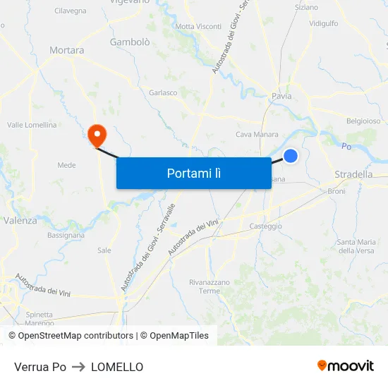 Verrua Po to LOMELLO map