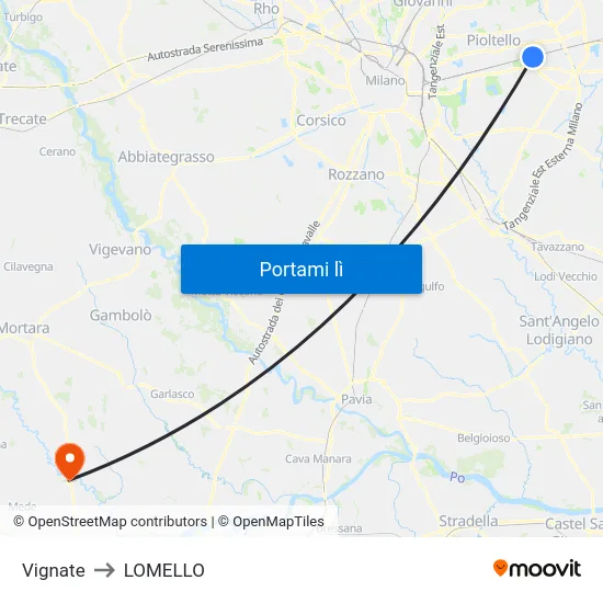 Vignate to LOMELLO map