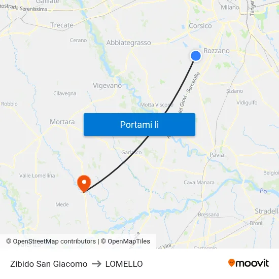 Zibido San Giacomo to LOMELLO map
