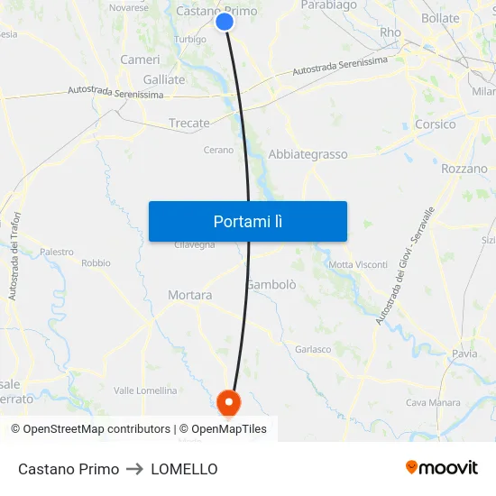 Castano Primo to LOMELLO map
