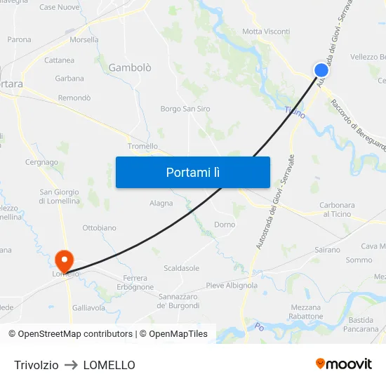 Trivolzio to LOMELLO map