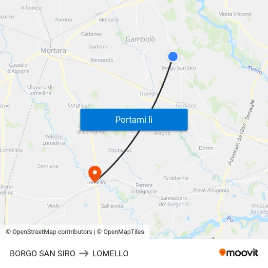 BORGO SAN SIRO to LOMELLO map