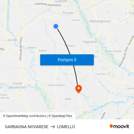 GARBAGNA NOVARESE to LOMELLO map