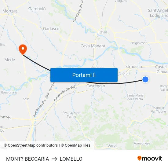 MONT? BECCARIA to LOMELLO map
