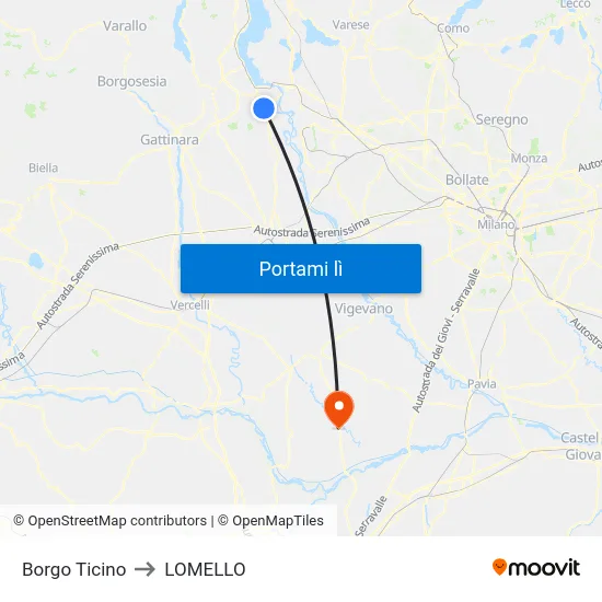 Borgo Ticino to LOMELLO map