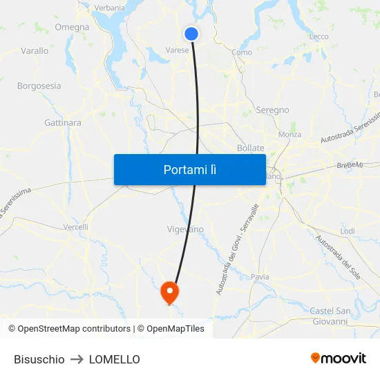 Bisuschio to LOMELLO map