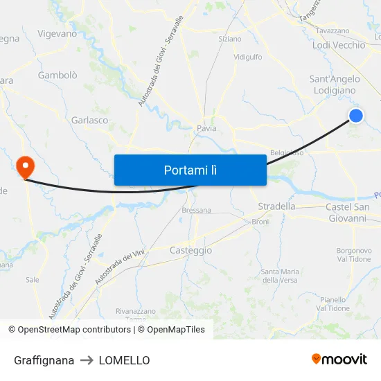 Graffignana to LOMELLO map