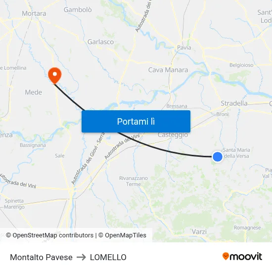 Montalto Pavese to LOMELLO map