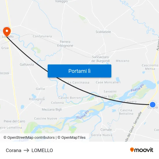 Corana to LOMELLO map