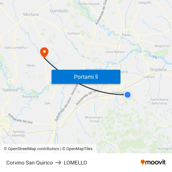 Corvino San Quirico to LOMELLO map