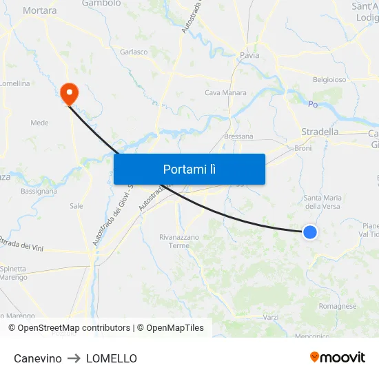 Canevino to LOMELLO map