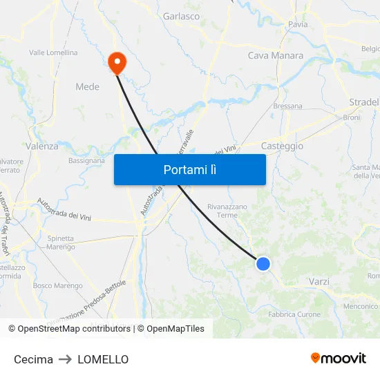 Cecima to LOMELLO map
