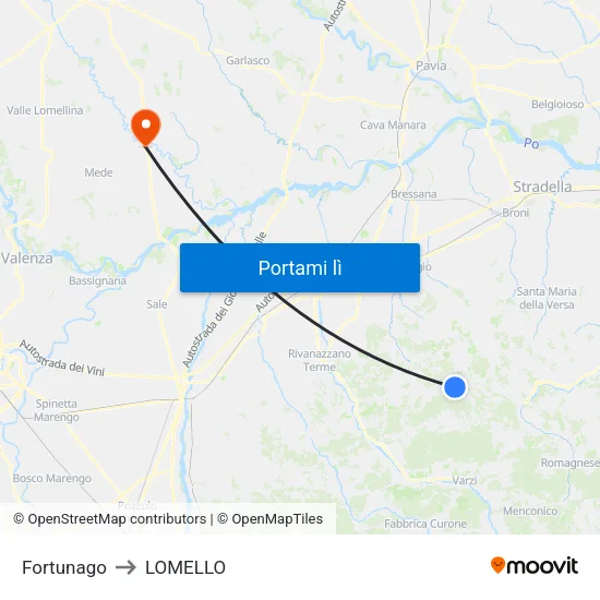 Fortunago to LOMELLO map