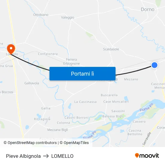 Pieve Albignola to LOMELLO map