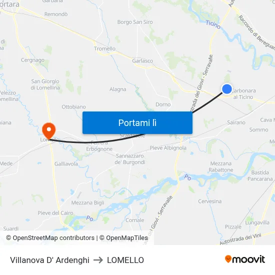 Villanova D' Ardenghi to LOMELLO map