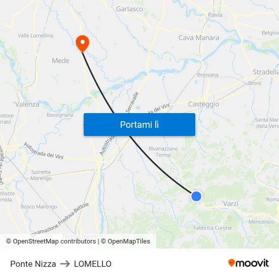 Ponte Nizza to LOMELLO map