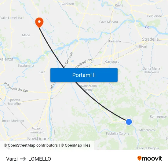 Varzi to LOMELLO map